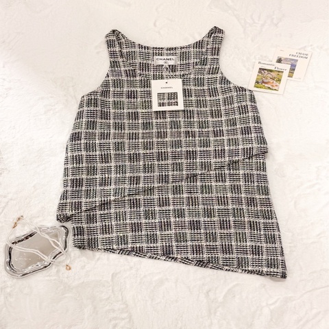Chanel亮絲格紋tweed背心裙