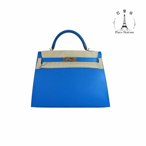 【巴黎站二手名牌專賣店】＊現貨＊HERMES 愛馬仕 真品＊A刻 KELLY32 藍色外縫銀釦 手提包 肩背包