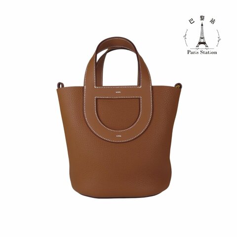 【巴黎站二手名牌專賣店】＊現貨＊HERMES 愛馬仕 真品＊K刻 In The Loop 18 金棕金釦豬鼻子 菜籃子 手提包