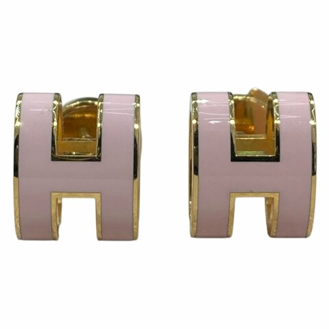 HERMES 愛馬仕 POP H 針式耳環 合金/琺瑯 粉色 金釦