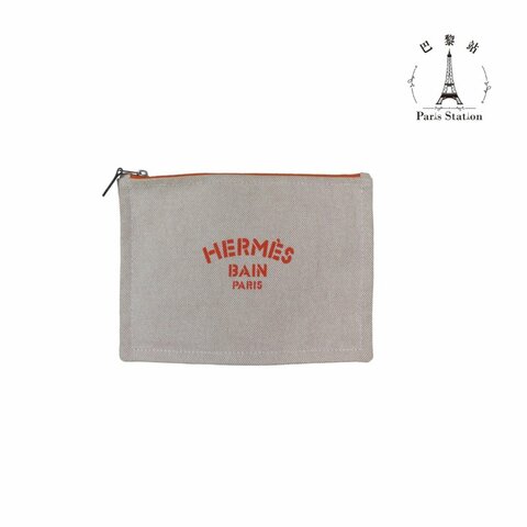 【巴黎站二手名牌專賣店】＊現貨＊HERMES 愛馬仕 真品＊Yachting 橘字 帆布扁平收納包 化妝包