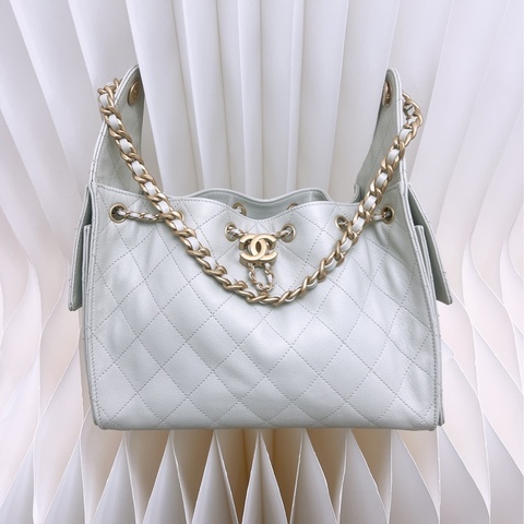 Chanel 25 小號淺灰色金釦
