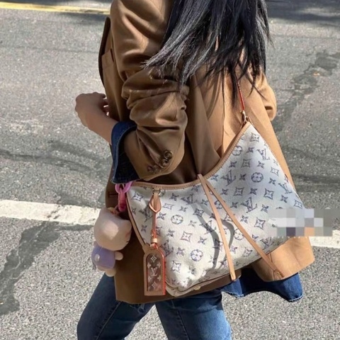 LV 24ss白牛仔航海系列Carryall小號子母包肩背斜背包 新款碎花紫色小logo標 芯片款 29x24x12cm 9新 配件子袋 塵袋