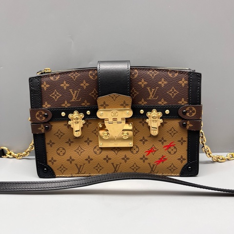 Louis Vuitton路易威登98新 老花拼色Trunk Clutch軟盒子包