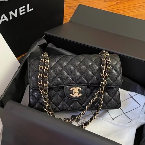 💎Chanel香奈兒｜黑金荔枝皮cf中號｜99新芯片款