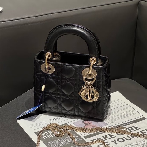 ✨Dior迪奧｜lady黑金羊皮三格戴妃包｜98新2022編碼