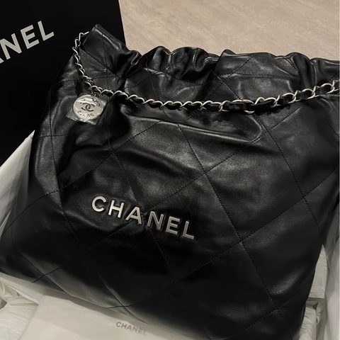 💎Chanel香奈兒｜22bag黑銀中號垃圾袋｜98新芯片款