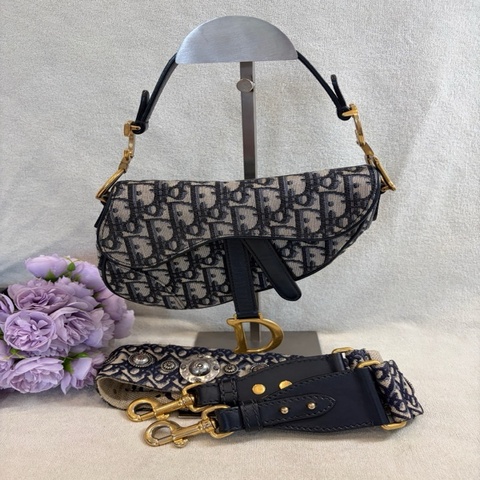 迪奧DIOR saddle小號老花馬鞍包 附帶正品重工肩帶