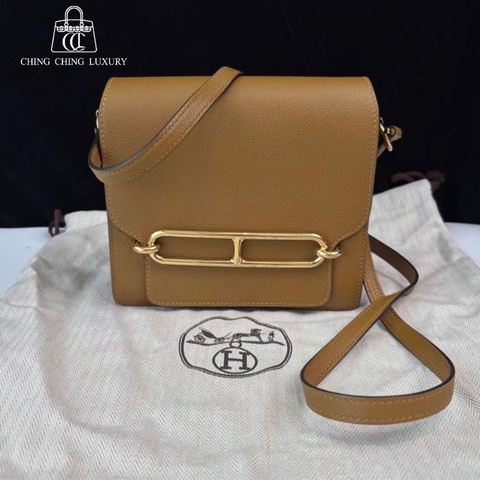 🌈Hermes🧡Mini Roulis 19🧡2H牛皮紙色金扣🌈98新🌟有盒🧡Evercolor皮🌟miniroulis🌟roulis19🌟roulis🌟豬鼻子🌟愛馬仕🌟