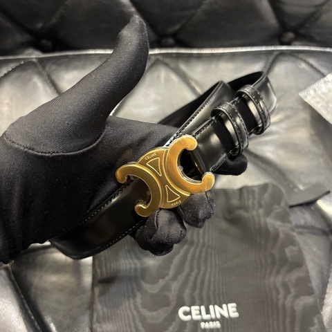 Celine 凱旋門黑金皮帶/腰帶 寬2.5cm 尺寸85