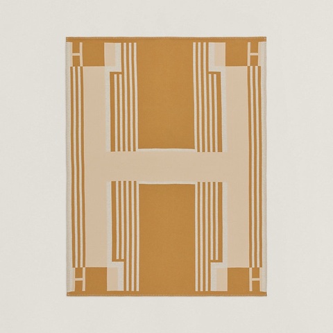 Hermes • Ithaque 緹花織羊毛與喀什米爾混紡毛毯金棕色 全新全配🈶盒