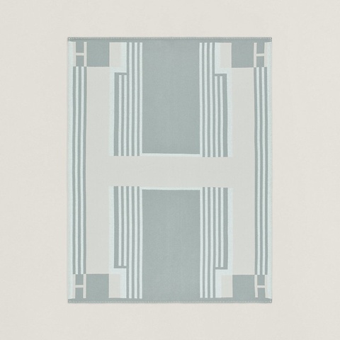 Hermes • Ithaque 緹花織羊毛與喀什米爾混紡毛毯灰色 全新全配🈶盒