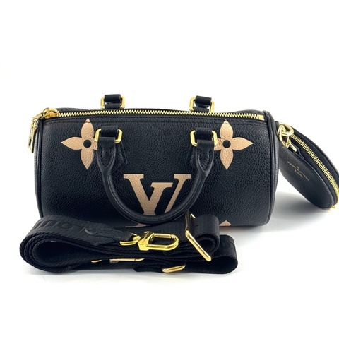 99新Louis Vuitton 路易威登 黑白全皮壓花巴比龍圓筒包 芯片款底長22cm