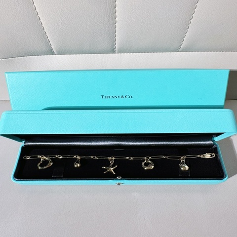 Tiffany蒂芙尼 Elsa Peretti 18K黃金五寶吊墜手鍊