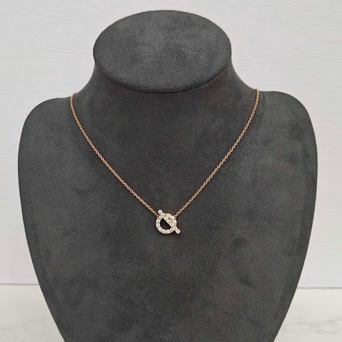 Hermès 愛馬仕小q滿鑽項鍊 玫瑰金