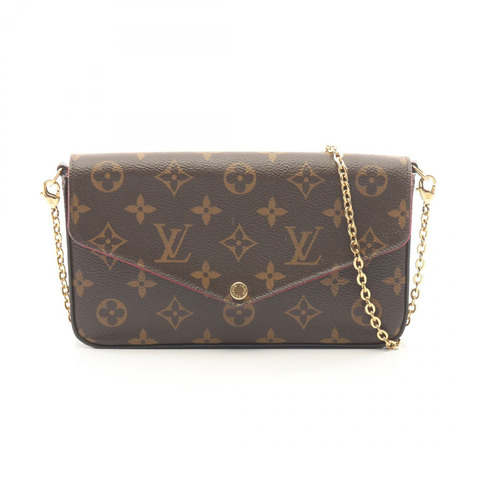 路易威登 Felicie Monogram 玫紅色 Pochette 單肩包 M61276 PVC 塗層帆布皮革棕色二手女士
