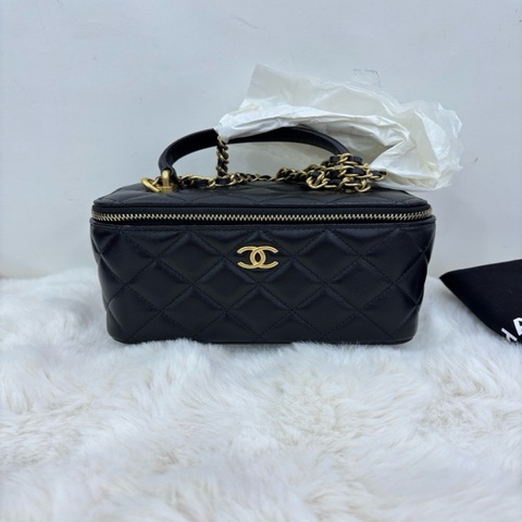 Chanel 香奈兒 黑金把手長盒子斜背包 晶片款 閒置