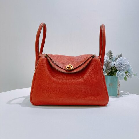TW4924 Hermes 愛馬仕 單肩包 Lindy 26 三文魚色 金扣TC 9M Sanguine x GHW #Square O