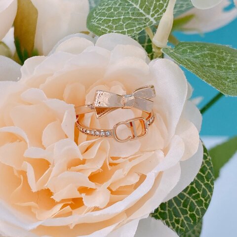 MS0776	Christian Dior 迪奧中號CD拼蝴蝶結雙戒子 CD Bow Ring Size M / 54 Crystal x GHW