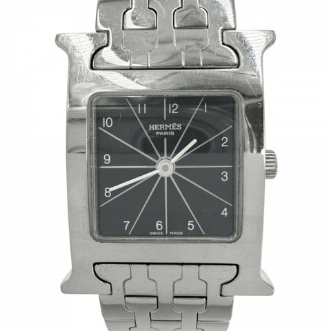 愛馬仕 H-Watch 女士石英錶，黑色錶盤，H WATCH，電池供電，不銹鋼，銀/黑色，HERMES HH1.210