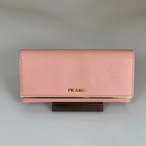 PRADA 1MH132 粉金邊翻蓋長夾