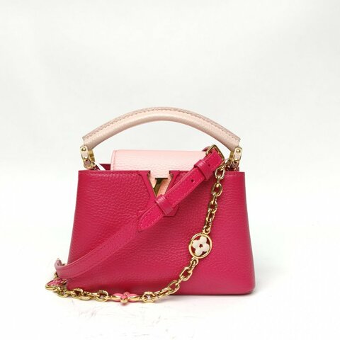LOUIS VUITTON CapucinesMini玫紅牛皮革金扣晶片肩背包