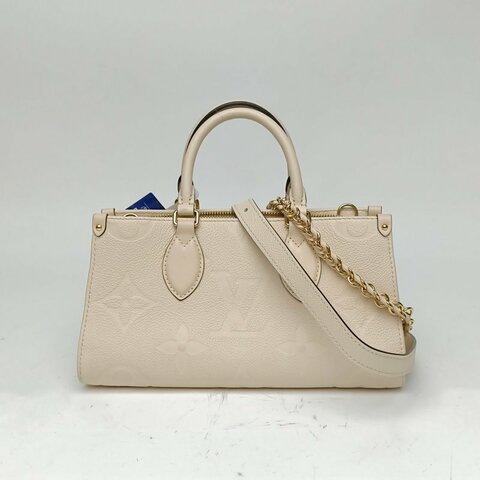 LOUIS VUITTON OnthegoEastWest米色牛皮革晶片老花壓紋肩背包