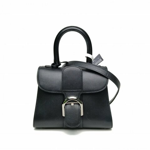 DELVAUX BrillantMINI黑色牛皮革銀扣肩背包