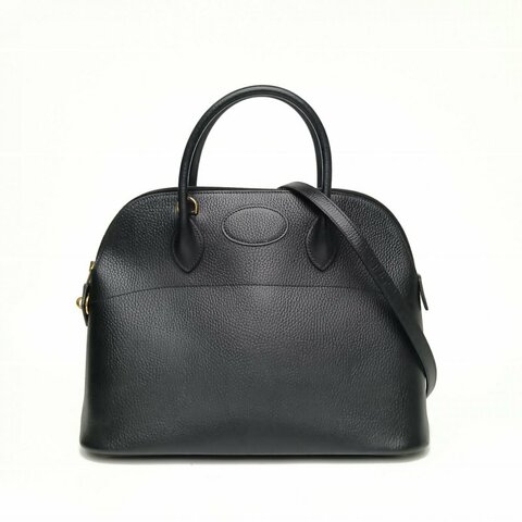 HERMES Bolide保齡球包35黑色阿登皮圈Y金扣肩背包