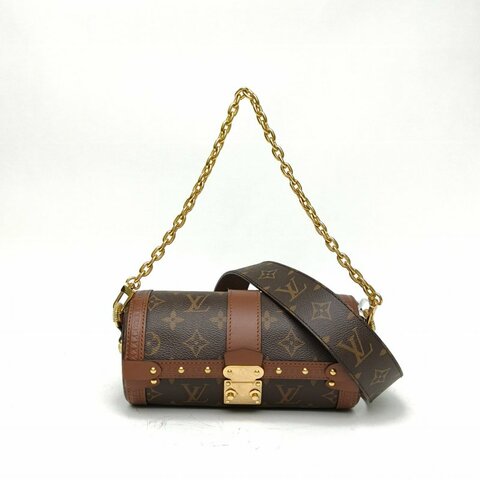 LOUIS VUITTON PAPILLON巴比龍TRUNK鏈條圓桶包老花PVC晶片肩背包