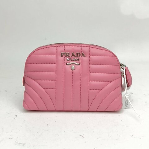 PRADA 粉色牛皮革貝殼手拿包肩背包