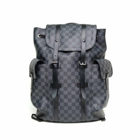 LOUIS VUITTON Christopher雙肩包黑棋格PVC肩背包