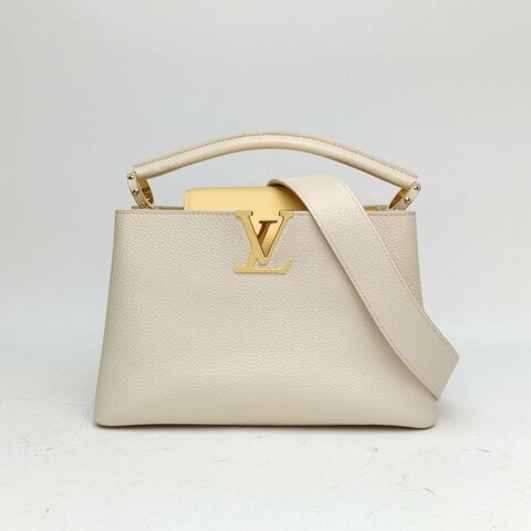 LOUIS VUITTON Capucines小號拼色牛皮革金扣晶片肩背包