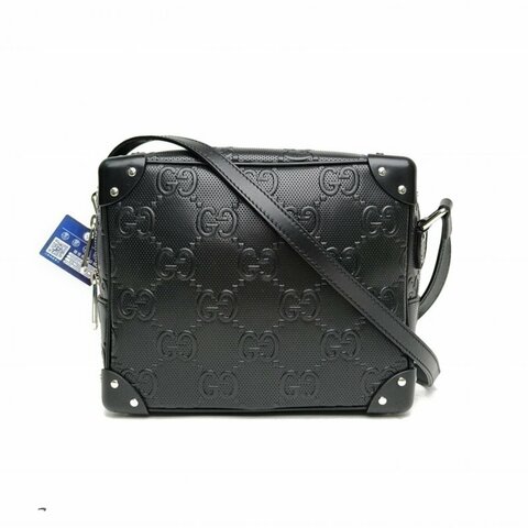 GUCCI 黑色牛皮革銀扣盒子包肩背包