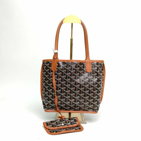 GOYARD Anjou雙面購物袋Mini金棕色PVC銀扣肩背包