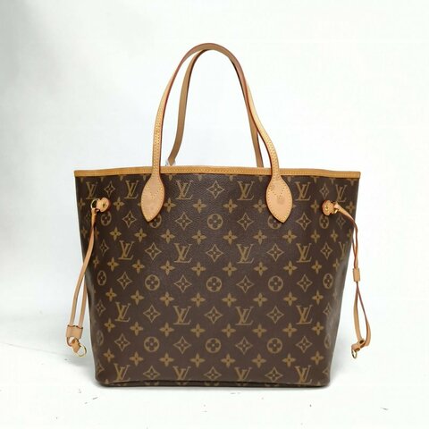 LOUIS VUITTON Neverfull中號玫紅內裏老花PVC金扣肩背包