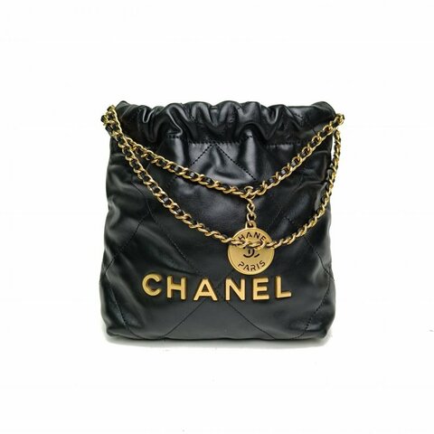 CHANEL 22BagTote托特包Mini黑色牛皮革晶片金扣肩背包