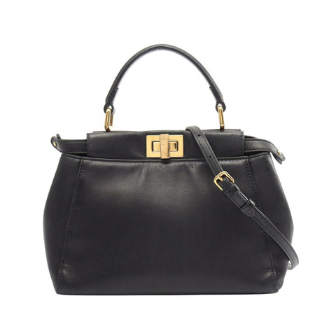 FENDI Mini Peek-a-Boo 單肩斜背包 8BN244 黑色皮革 二手 女士