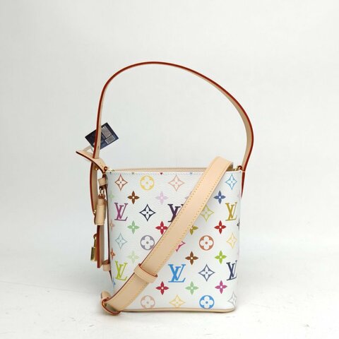 LOUIS VUITTON LVxTMALLINBB手袋村上隆聯名款白三彩金扣晶片肩背包