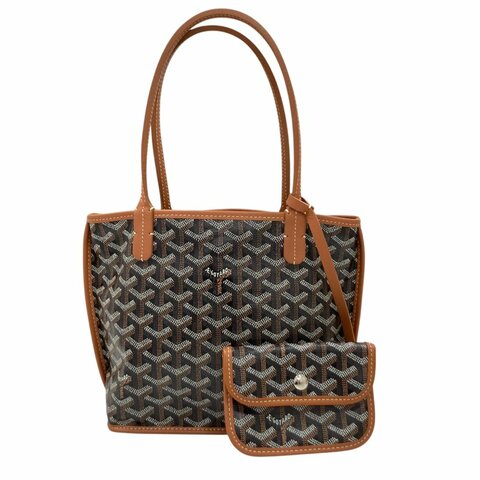 GOYARD 高雅德 ANJOU MINI 翻轉雙面 購物包 老花/棕色 銀釦