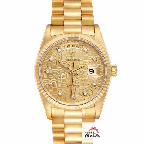 【大眾名錶】ROLEX勞力士 18238 Day-Date 18K金 蠔式日誌 金色十鑽紀念面盤 大眾名錶G349