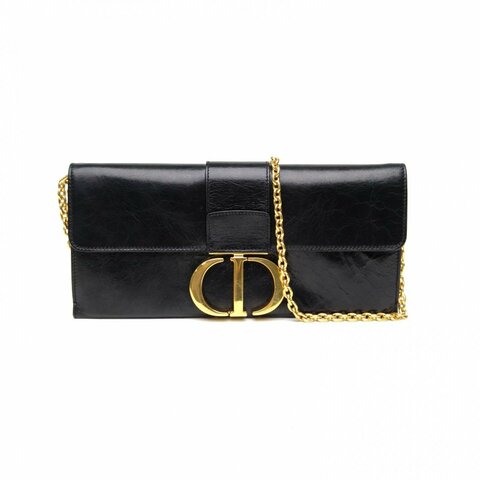 DIOR 黑色牛皮革金扣Montaigne橫版信封鏈條包肩背包