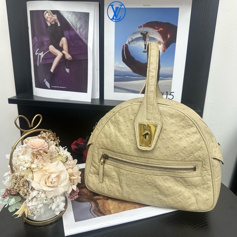 【赫蒂國際精品】 Gucci 鴕鳥皮半圓形手提肩背包 vintage 二手 中古