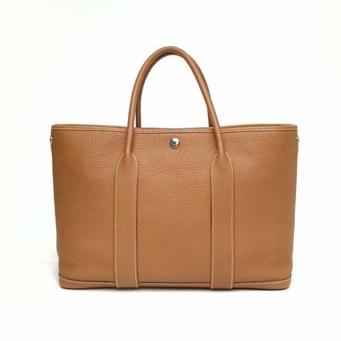 HERMES Garden花園包36金棕色NEGONA皮D刻銀扣肩背包
