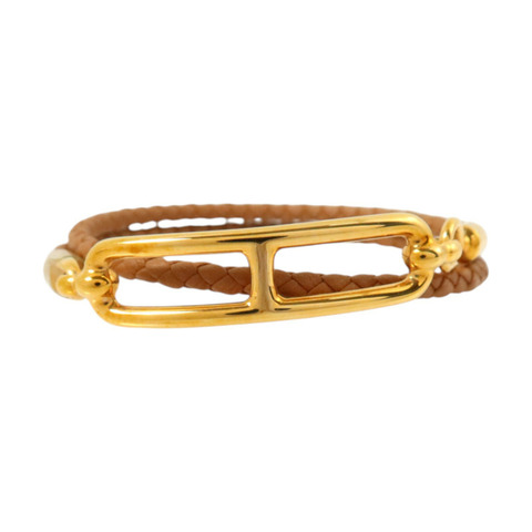 HERMES Swift皮革/金屬Roulis Double Bracelet金扣手鏈Gold