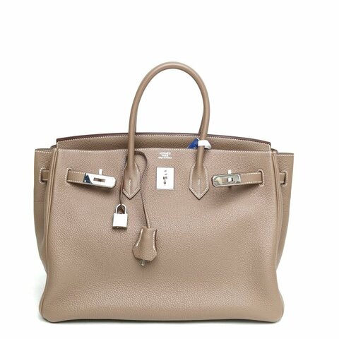 HERMES Birkin35大象灰Togo皮框L銀扣肩背包