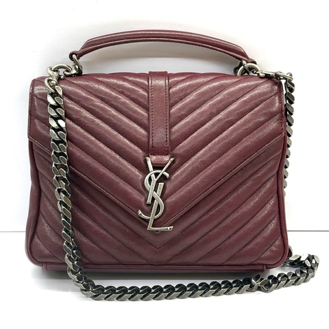 YSL 聖羅蘭 酒紅色COLLEGE MEDIUM 手提斜背2WAY包 428056