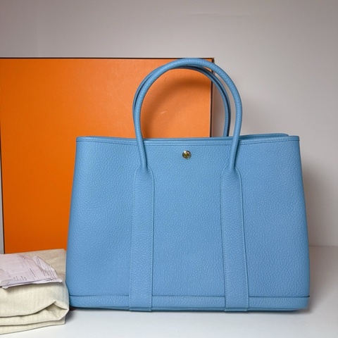 Hermes 愛馬仕 garden pary36 花園36手提包 藍色 銀扣