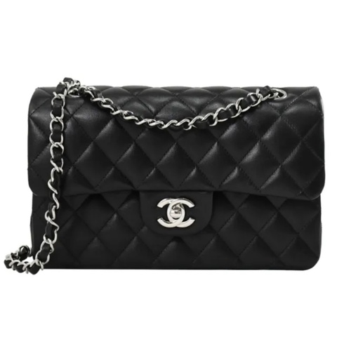 Chanel Classic Flap COCO 23 黑色羊皮荔枝紋銀扣晶片款（全新未使用）