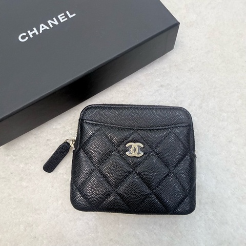 Chanel黑色荔枝皮淡金釦四層卡零錢袋